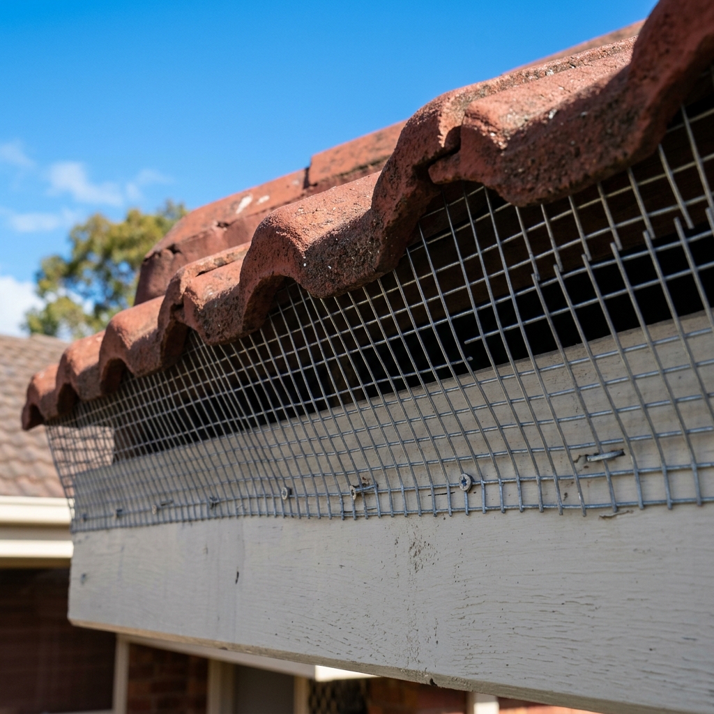 Heavy-gauge mesh fixed beneath roof tiles to prevent possum re-entry