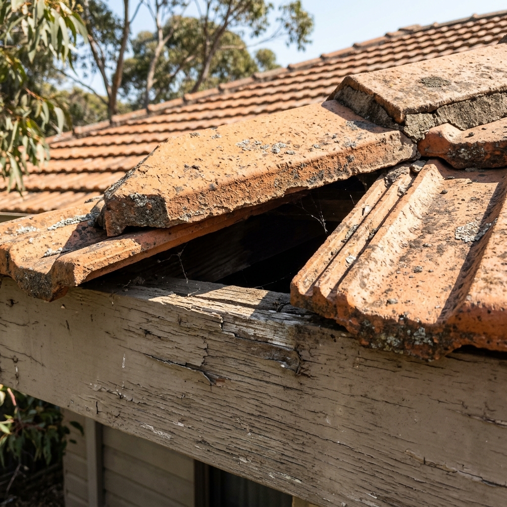 Gap beneath a Sydney tiled roof where a possum can enter the roof cavity
