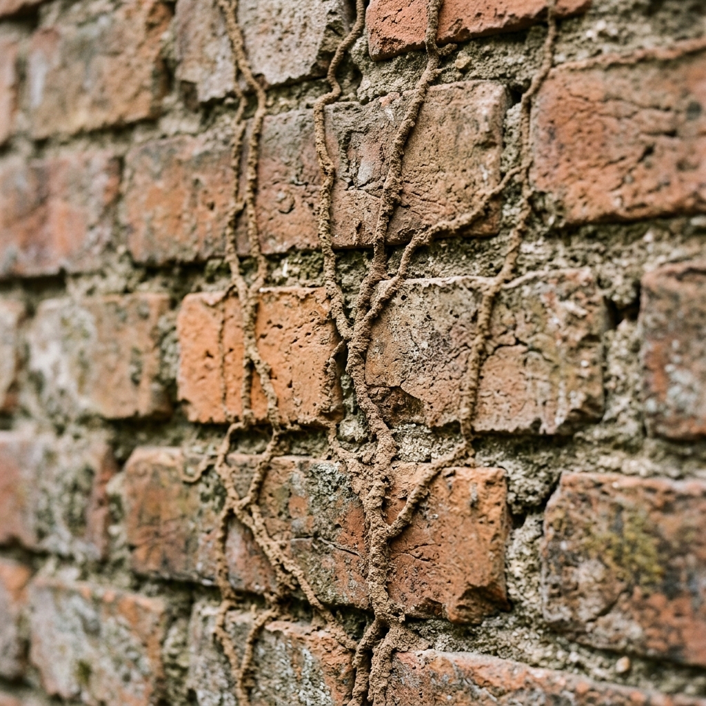 Termite mud tubes running up a brick foundation wall of an Australian home