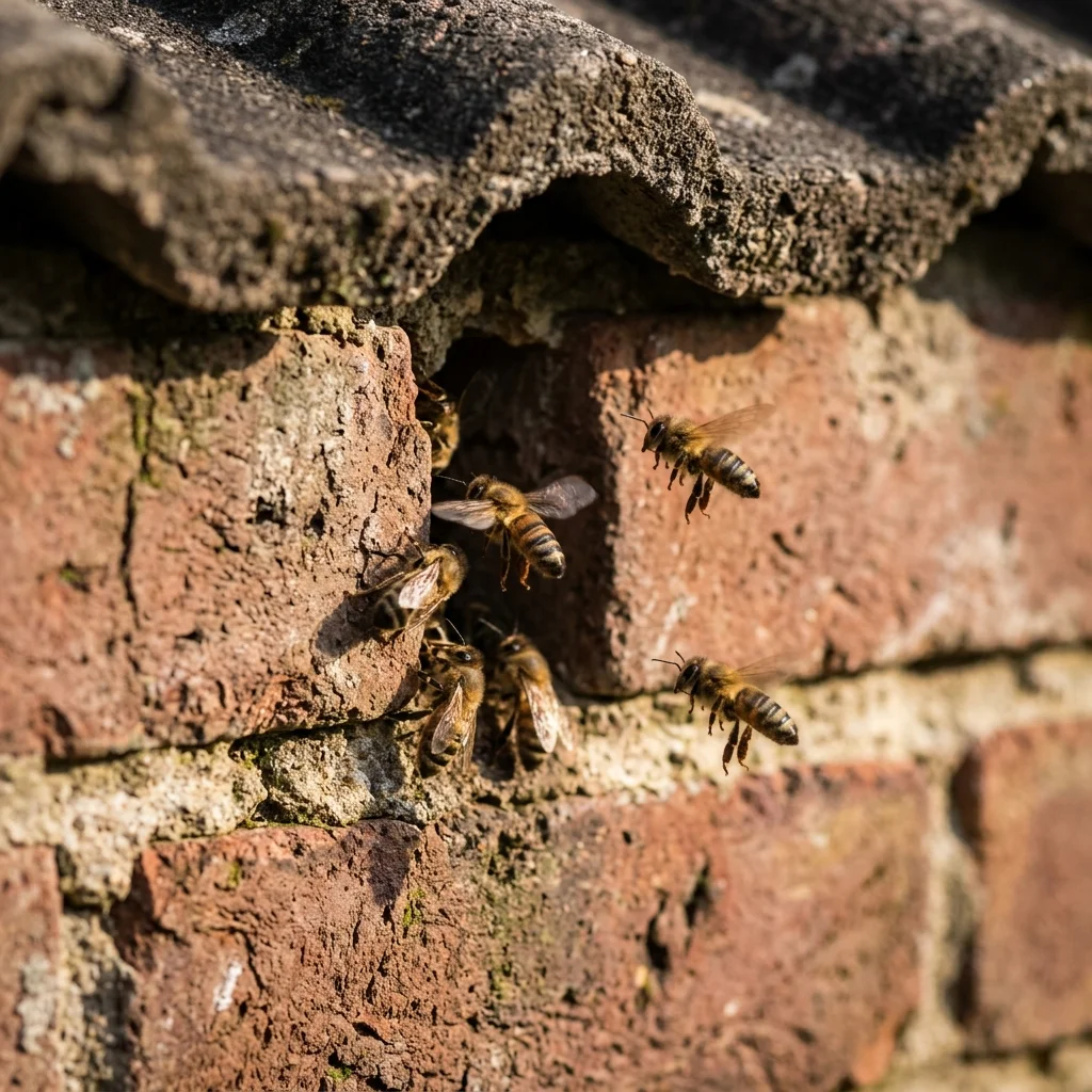 Bees entering a wall cavity of a tiled-roof house on the Northern Beaches