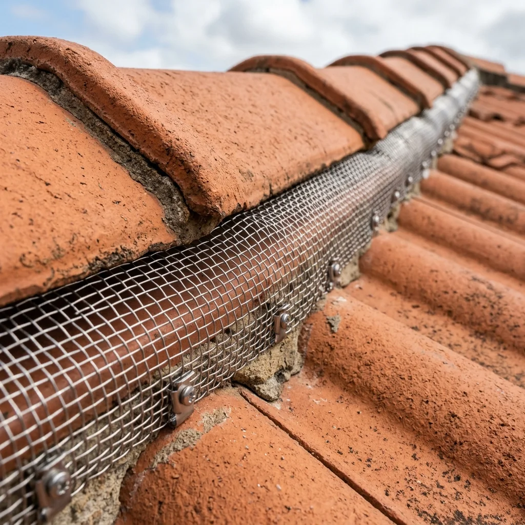 Licensed possum removalist sealing entry points on an Inner West terrace roof with mesh