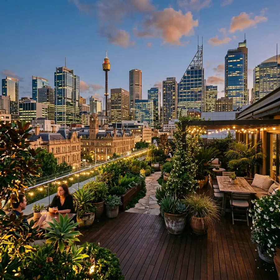 Rooftop eave line next to backyard tree canopy in the Inner West Sydney