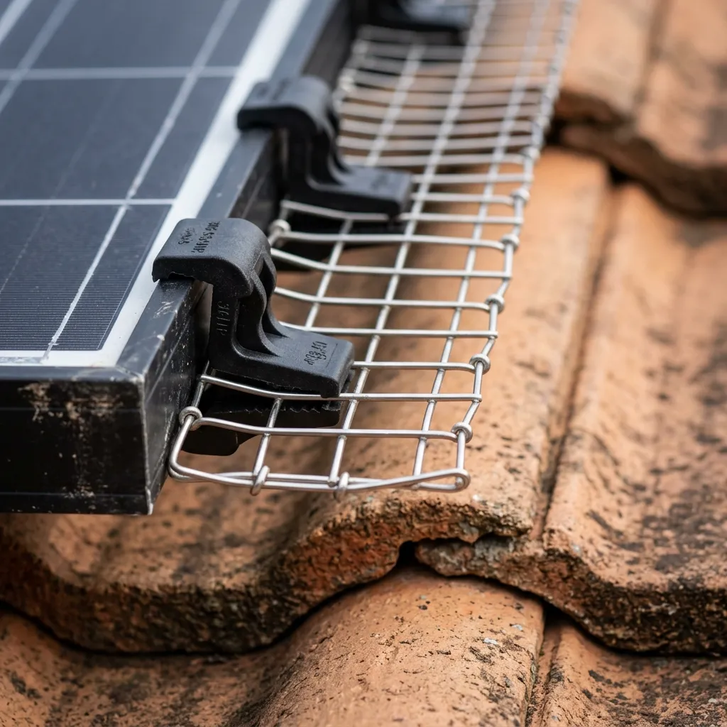 316 marine-grade stainless steel bird mesh fitted around solar panels