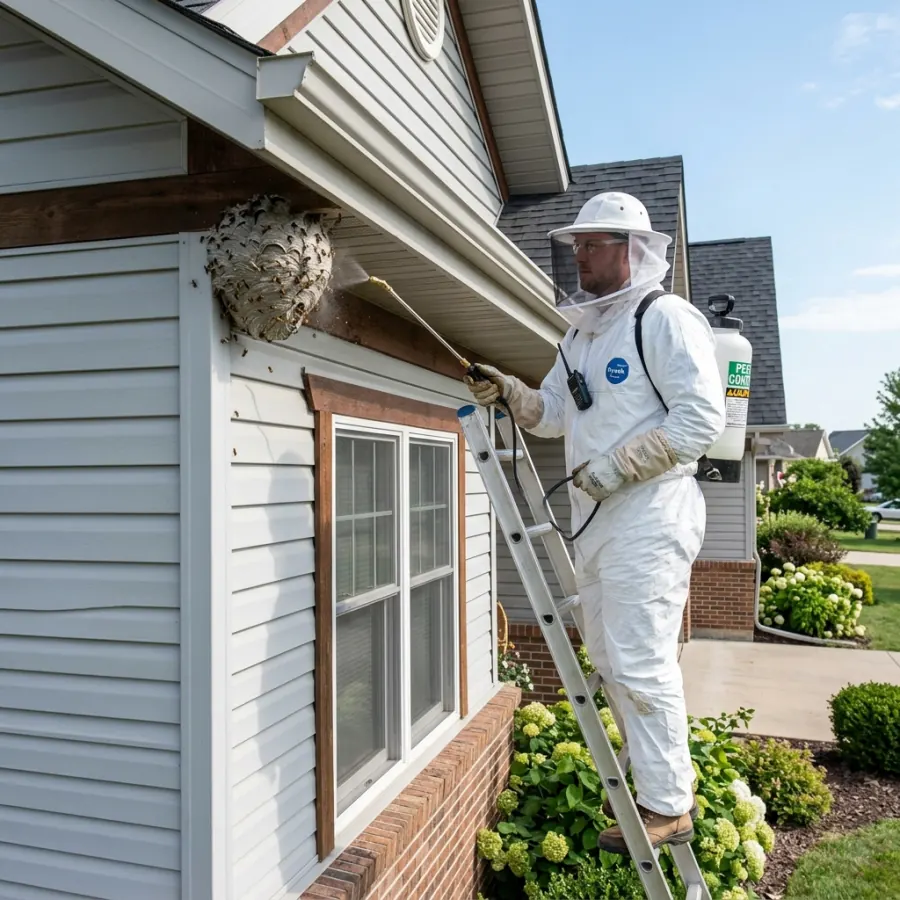 Emergency Wasp Nest removal team applying treatment
